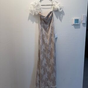 Lulu's Cream and Tan Lace Wedding Dress